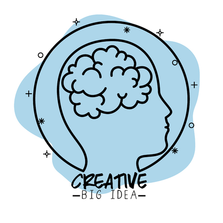 Head with brain icon over blue and white background. Vector illustration.のイラスト素材