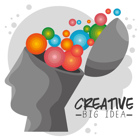 Open human head with colorful circles icon over gray and white background. Vector illustration.のイラスト素材