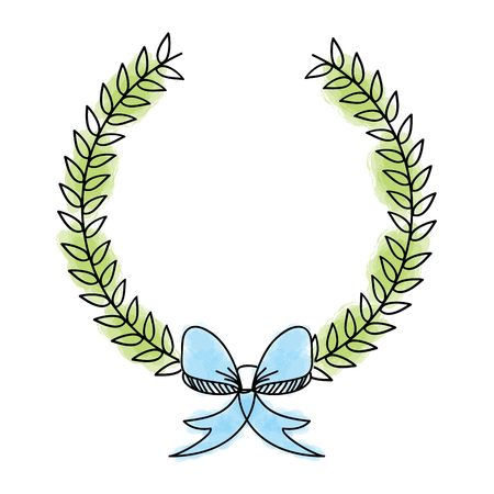 wreath leafs with bow decorative vector illustration designのイラスト素材