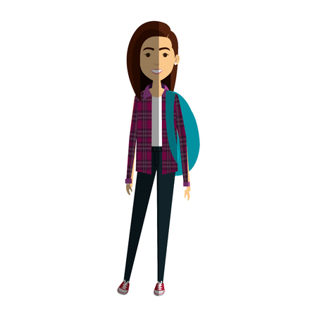 beautiful and young woman student with schoolbag vector illustration designのイラスト素材