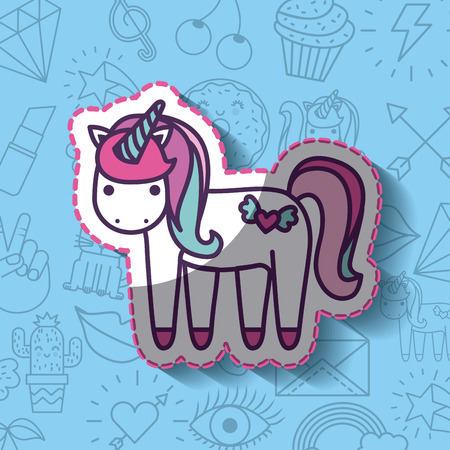 unicorn girly icon over colorful background image vector illustration designのイラスト素材