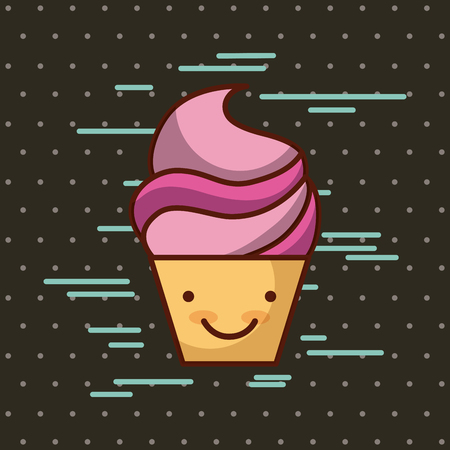 cupcake kawaii food with background colorful image vector illustration designのイラスト素材