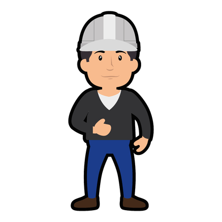 construction worker standing with safety helmet, cartoon icon over white background. colorful design. vector illustrationのイラスト素材