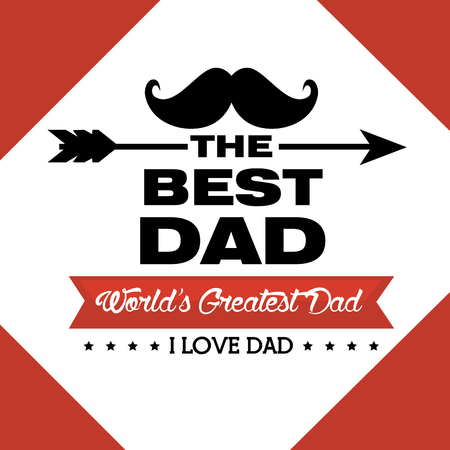 Best dad card with world greatest dad sign, ribbon, arrow and stars over red and white background. Vector illustration.のイラスト素材