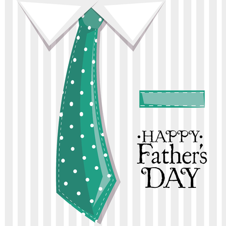Happy father day card over white formal striped shirt and teal dotted tie background. Vector illustration.のイラスト素材