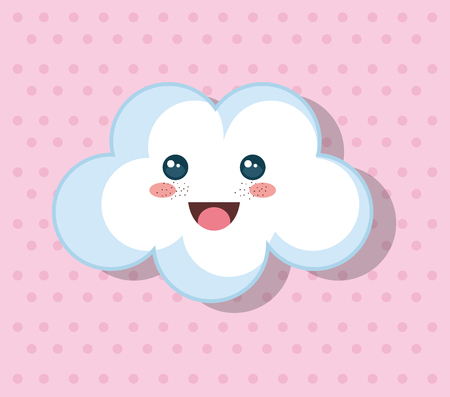 Kawaii cloud over pink dotted background. Vector illustration.のイラスト素材