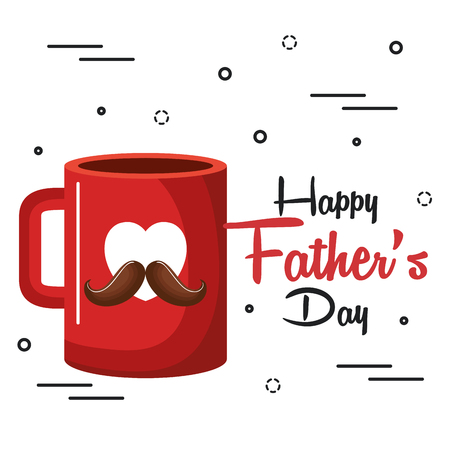 Happy father day card and red mug with heart and mustache over white background. Vector illustration.のイラスト素材