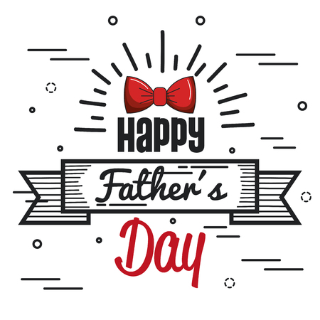 Happy father day card with ribbon and red bowtie over white background. Vector illustration.のイラスト素材