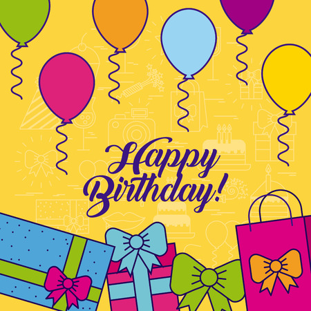 happy birthday related emblem or card image vector illustration designのイラスト素材