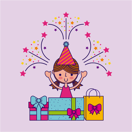 young girl with gifts party or celebration happy birthday related icons image vector illustration designのイラスト素材