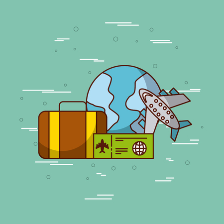 airplane with travel relatd icons image vector illustration designのイラスト素材