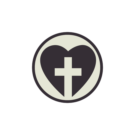 heart with christian cross icon over white background. vector illustrationのイラスト素材