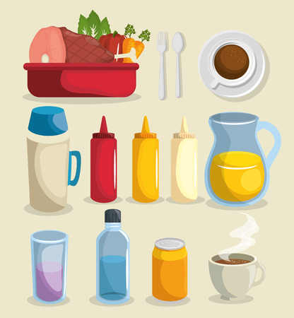 Food related things icon set over white background. Vector illustration.のイラスト素材