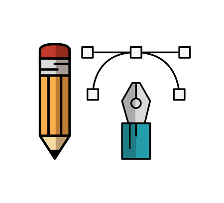 Writing pen, lines, anchor points and pencil over white background. Vector illustration.のイラスト素材