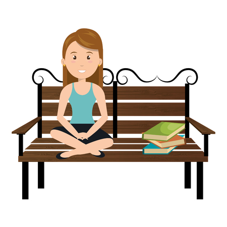 woman reading book in park chair vector illustration designのイラスト素材