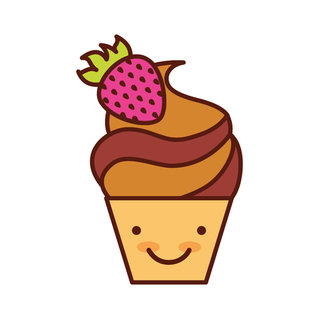 isolated cute cupcake with a strawberry on the top icon vector illustration graphic designのイラスト素材