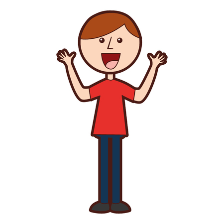 young boy with hands up avatar character vector illustration designのイラスト素材