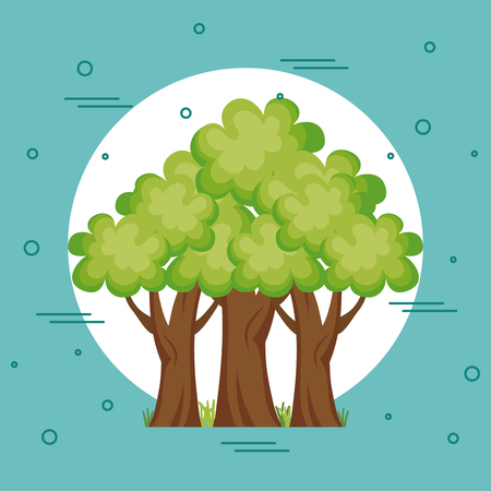 Trees over white and teal background. Vector illustration.のイラスト素材