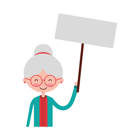cute grandmother with protest label avatar character vector illustration designのイラスト素材
