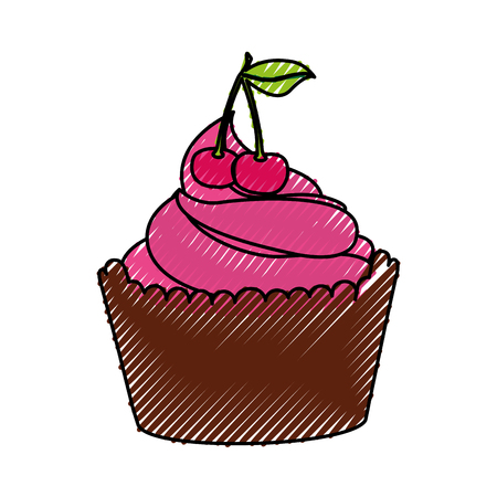 delicious cupcake with cherry isolated icon vector illustration designのイラスト素材