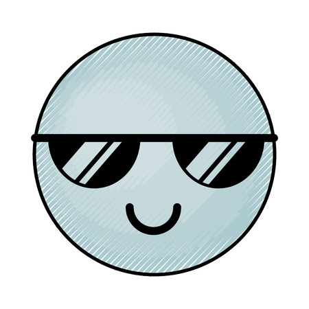 Cute blue kawaii emoticon face vector illustration graphic designのイラスト素材
