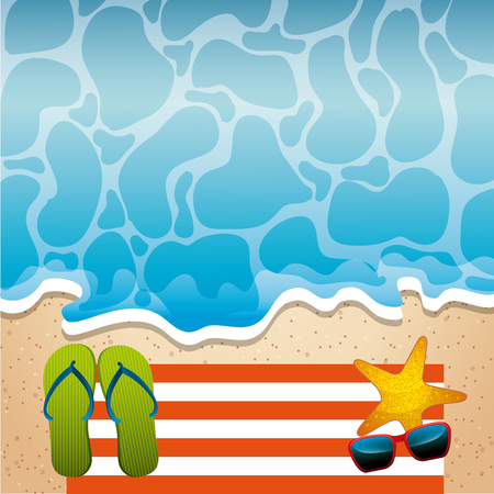 tropical beach with flip flops sunglasses starfish vacation image vector illustration designのイラスト素材