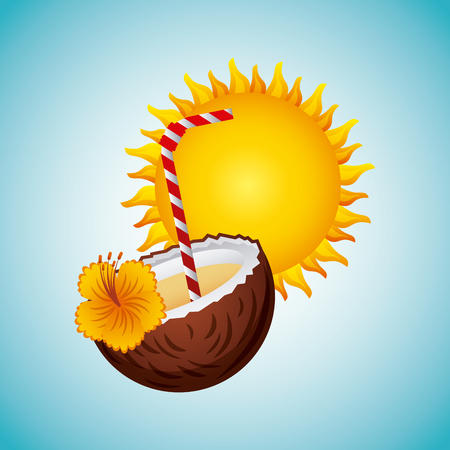 tropical beach with cocktail vacation image vector illustration designのイラスト素材