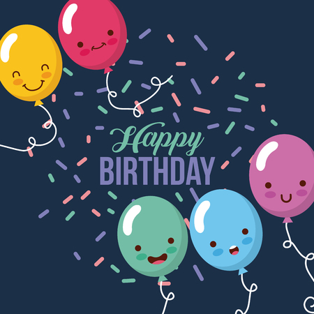 happy birthday kawaii ballons icon vector design graphic illustrationのイラスト素材