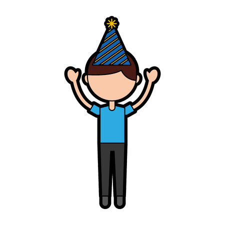 Cute brown hair party boy cartoon vector graphic designのイラスト素材