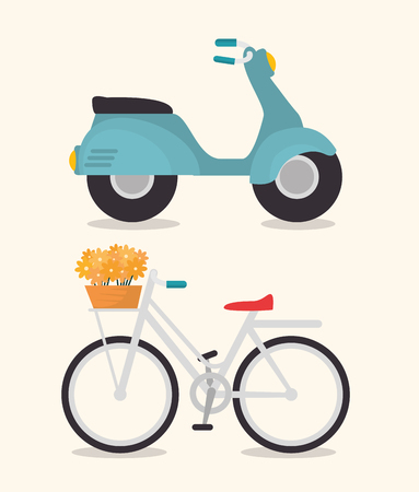 Motorcycle and bike over white background. Vector illustrationのイラスト素材