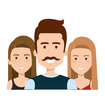 Smiling people faces over white background. Vector illustration.のイラスト素材