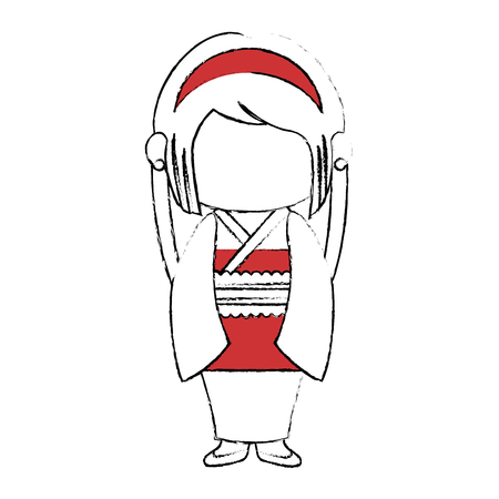 kimono japanese girl cartoon icon vector illustration graphic designのイラスト素材