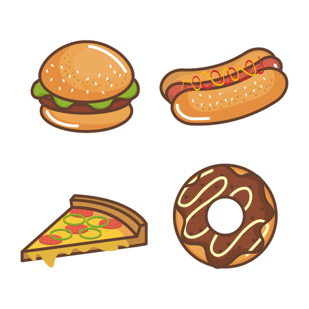 Colorful fast food over white background vector illustrationのイラスト素材