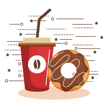 Colorful iced coffee cup and donut over white background vector illustrationのイラスト素材