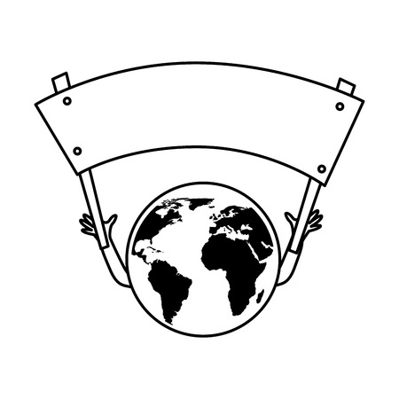 world planet with protest banner comic character vector illustration designのイラスト素材