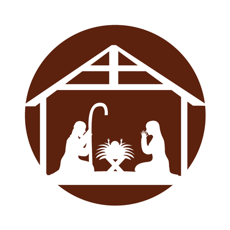 stable with holy family manger vector illustration designのイラスト素材