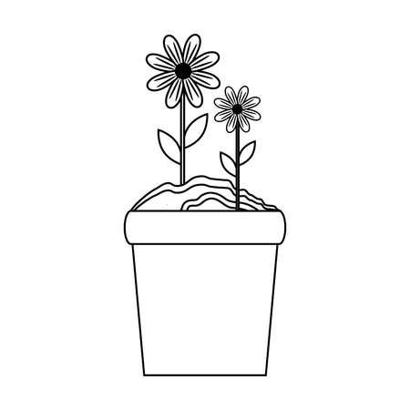 beautiful flowers in a pot icon over white background vector illustrationのイラスト素材
