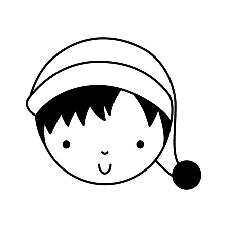 black icon cute christmas little boy face vector illustration graphic designのイラスト素材