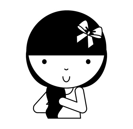 Black icon cute upper body little girl vector illustration graphic designのイラスト素材