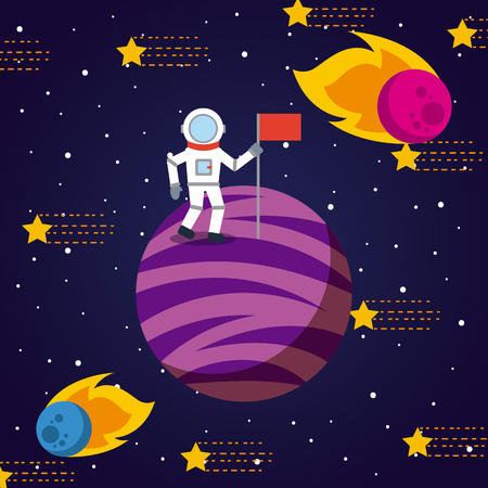 astronaut solar system flat icon vector design graphic illustrationのイラスト素材