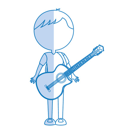 shadow blue guitar body man cartoon vector graphic designのイラスト素材