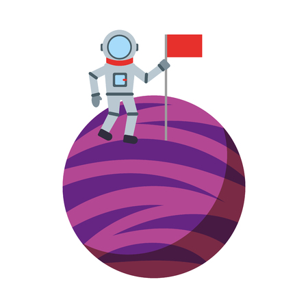 astronaut with flag comic character icon vector illustration designのイラスト素材
