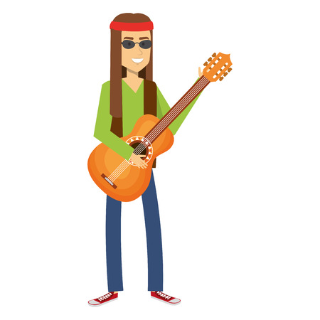 man playing the guitar character hippy lifestyle vector illustration designのイラスト素材