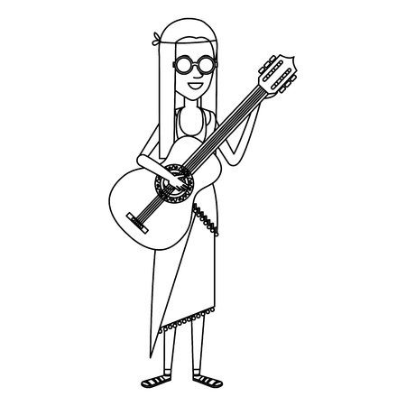 woman playing the guitar character hippy lifestyle vector illustration designのイラスト素材