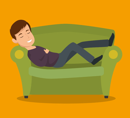Man sleeping on couch over yellow background vector illustrationのイラスト素材