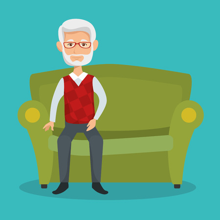 Old man sitting on couch over teal background vector illustrationのイラスト素材