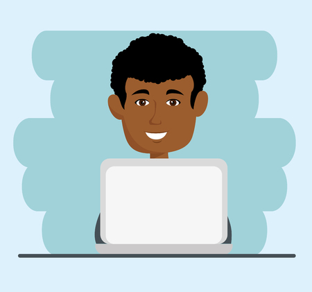 Afro american man with laptop over light blue background vector illustrationのイラスト素材