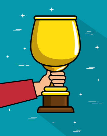 Hand holding trophy over teal background vector illustrationのイラスト素材