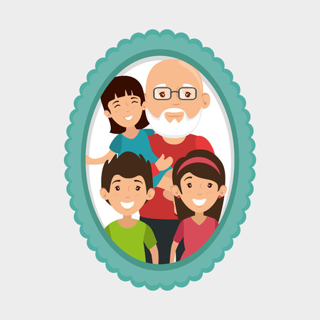 Grandfather and grandchildren portrait with frame over white background vector illustrationのイラスト素材