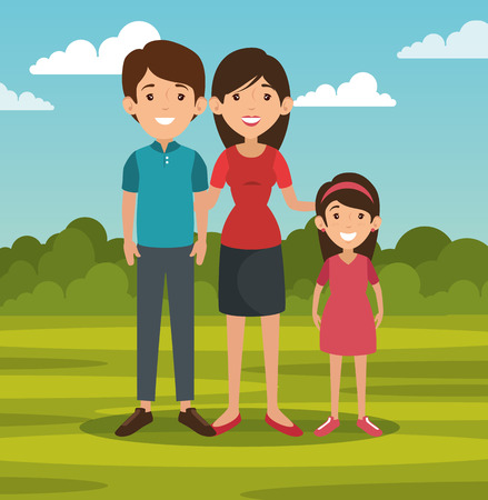 Standing family with outdoors landscape behind vector illustrationのイラスト素材